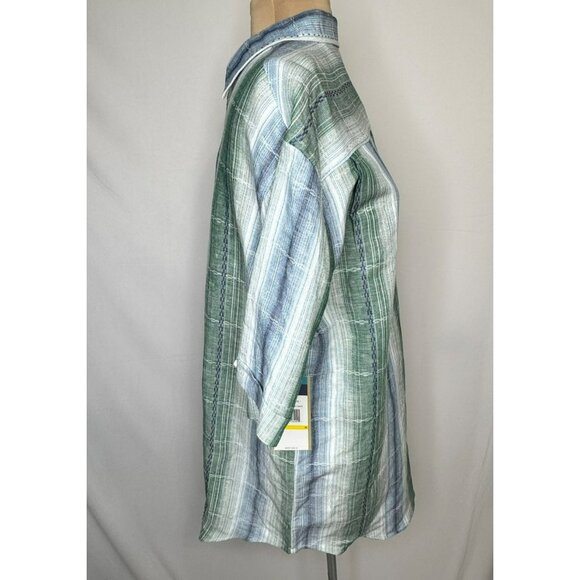 NWT Havanera Mens Green & Blue Plaid Short Sleeve Linen Blend Size M - Picture 3 of 11